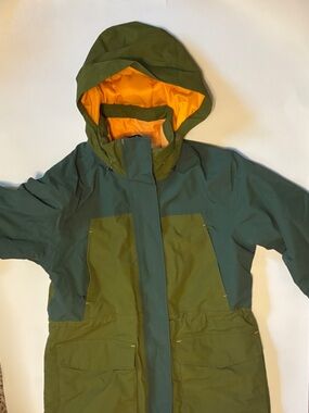Lands' End Two-Tone Green Hooded Insulated Raincoat Squall with Orange Lining